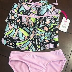 NWT Justice Butterfly Print Tankini with light purple Bottom